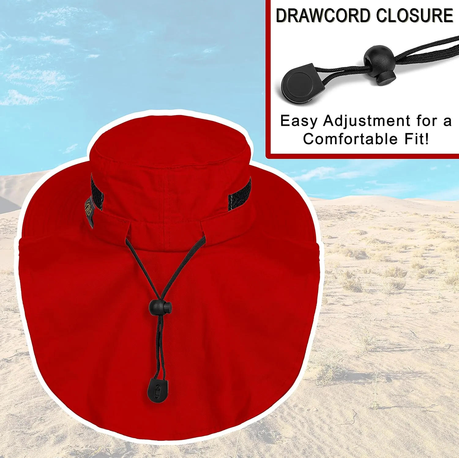 Outdoors Cotton Sun Hat, UPF 50  Wide Brim Fishing Hat with Neck Flap, Breathable, Boonie Hat Bucket Cap