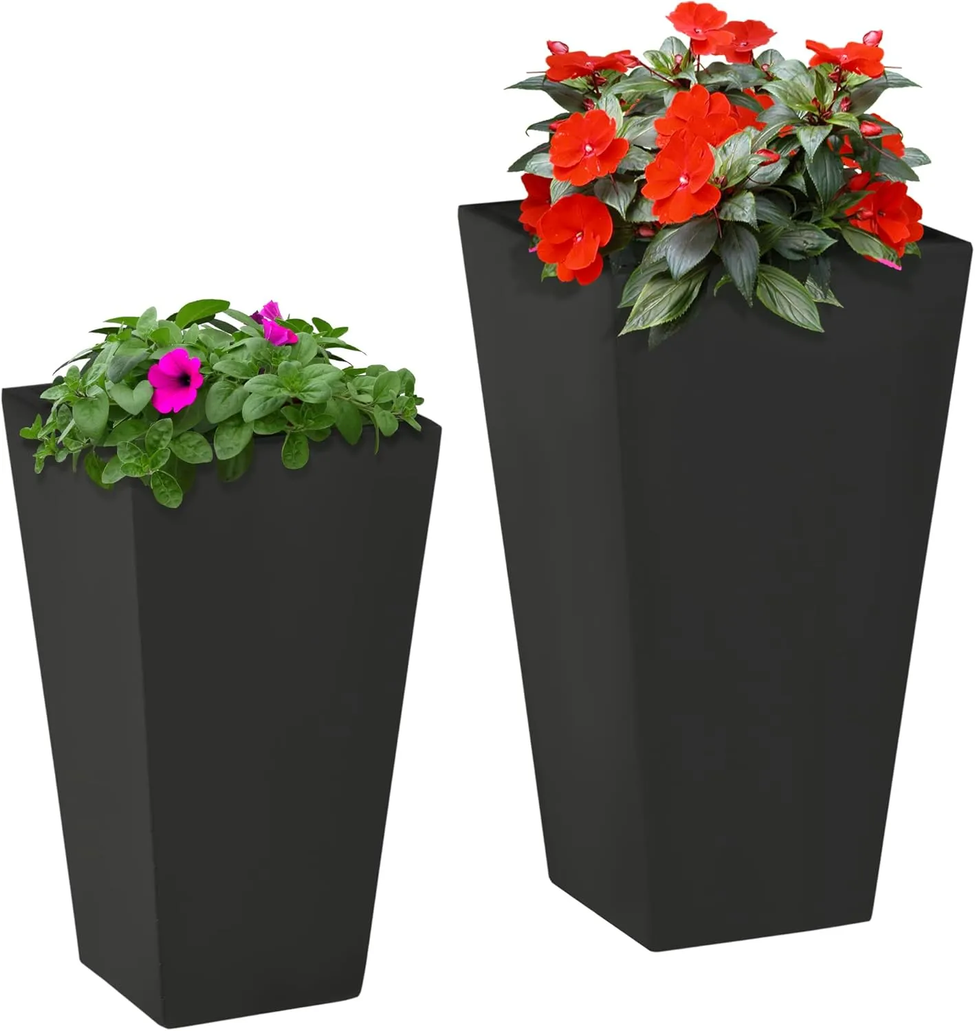 Outsunny 2-Pack Outdoor Planter Set, Flower Pots with Drainage Holes, Durable & Stackable Plant Pot, 22in & 18in, for Porch, Entryway, Patio, Yard, Garden, Black