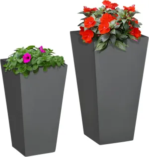 Outsunny 2-Pack Outdoor Planter Set, Flower Pots with Drainage Holes, Durable & Stackable Plant Pot, 22in & 18in, for Porch, Entryway, Patio, Yard, Garden, Gray