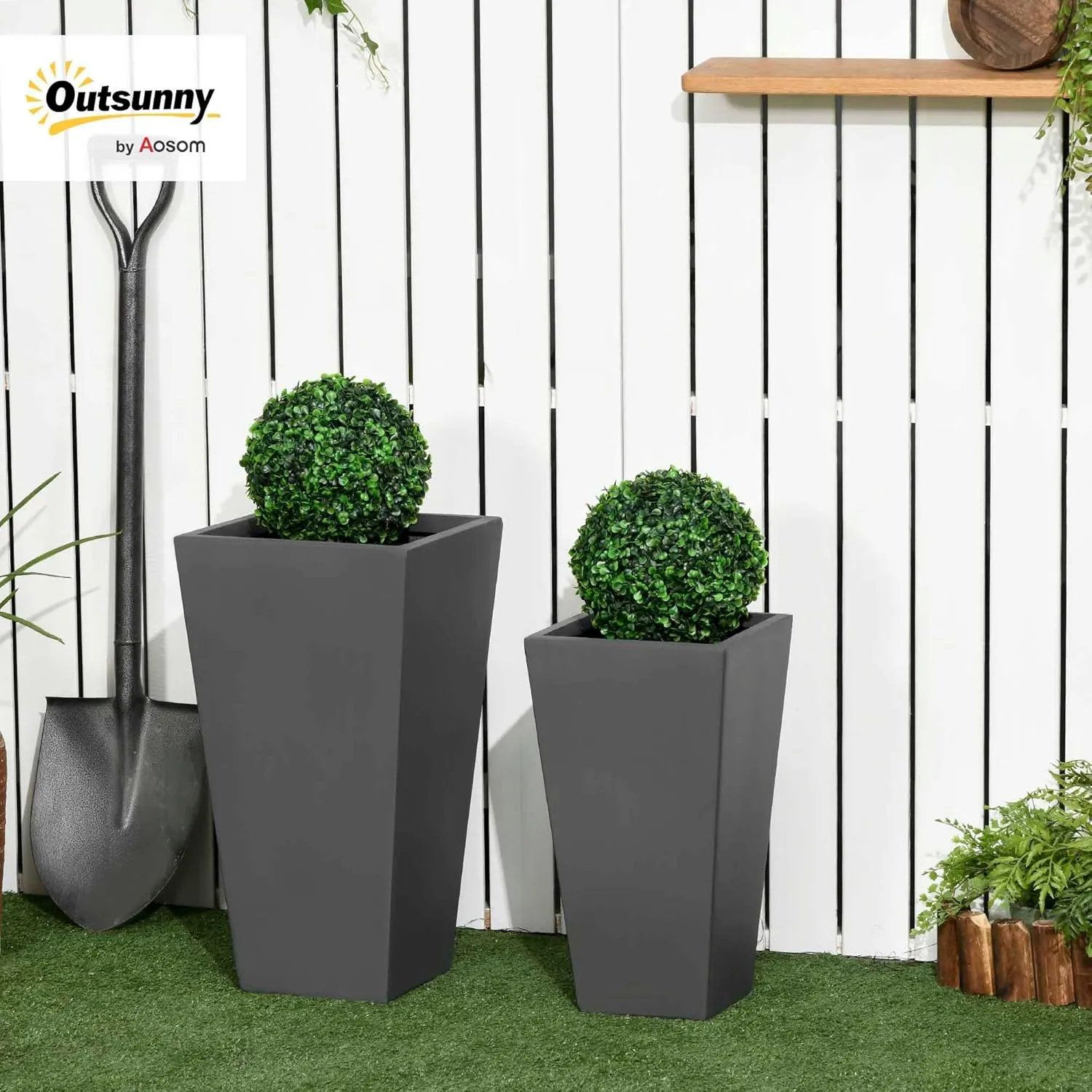 Outsunny 2-Pack Outdoor Planter Set, Flower Pots with Drainage Holes, Durable & Stackable Plant Pot, 22in & 18in, for Porch, Entryway, Patio, Yard, Garden, Gray