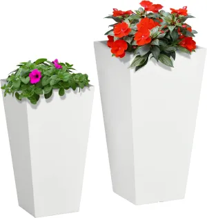 Outsunny 2-Pack Outdoor Planter Set, Flower Pots with Drainage Holes, Durable & Stackable Plant Pot, 22in & 18in, for Porch, Entryway, Patio, Yard, Garden, White