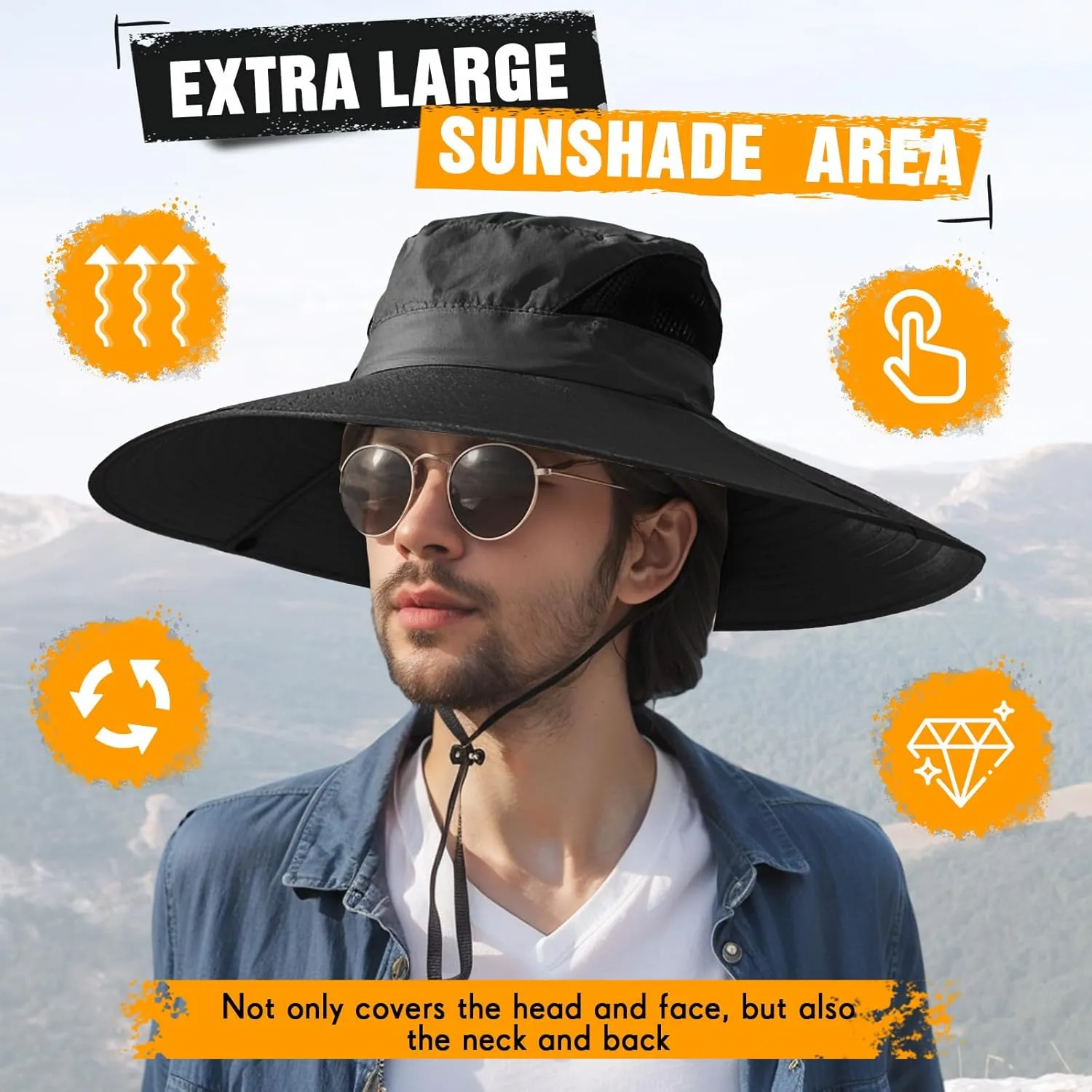 Oversize Sun Hat Men XXL Wide Brim Bucket Hat Big Head Waterproof UPF 50  Summer Sun Cap for Fishing Hiking Safari