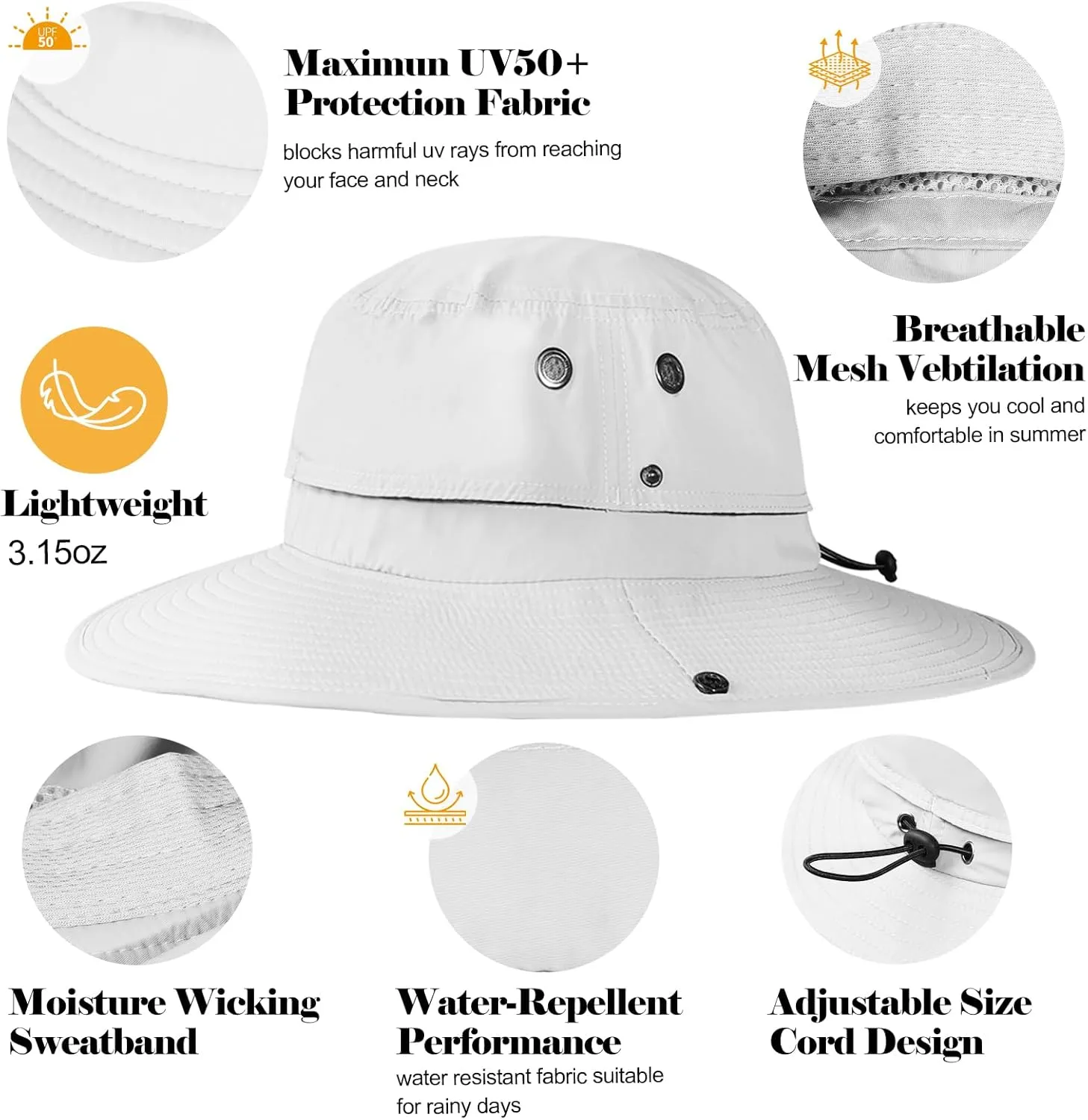 Oversize XL XXL Mens Sun Hats Large Wide Brim Waterproof UPF 50  Bucket Hat Summer Travel Fishing Hiking Hat Detachable Strap
