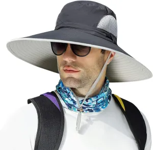 【Oversize XXL&Wide Brim】 Sun Hats for Men, 【UPF50 Waterproof】 Fishing-Hat Boonie Bucket for Hiking Safari Beach Garden