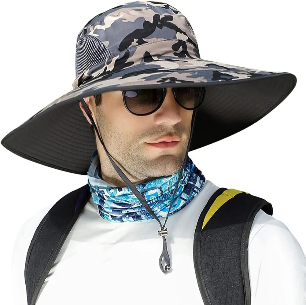 【Oversize XXL&Wide Brim】 Sun Hats for Men, 【UPF50 Waterproof】 Fishing-Hat Boonie Bucket for Hiking Safari Beach Garden