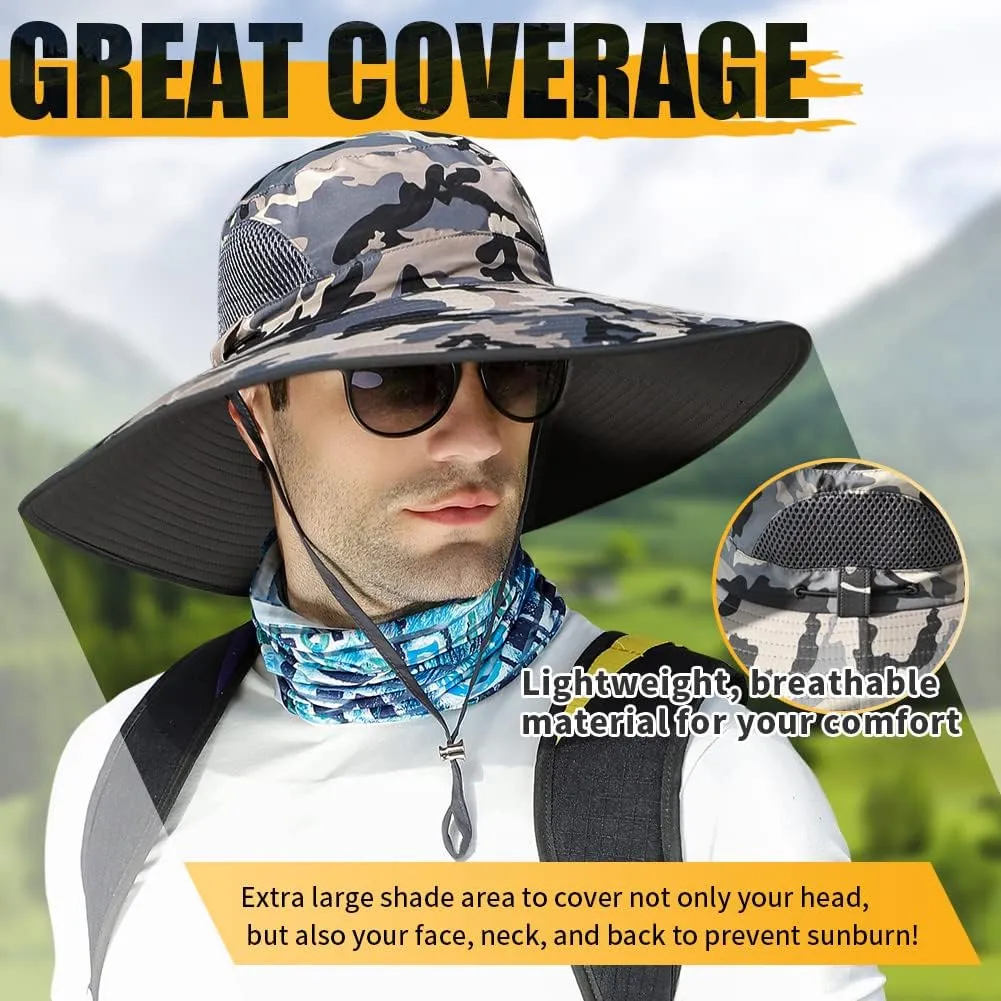 【Oversize XXL&Wide Brim】 Sun Hats for Men, 【UPF50 Waterproof】 Fishing-Hat Boonie Bucket for Hiking Safari Beach Garden