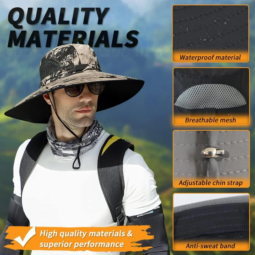 【Oversize XXL&Wide Brim】 Sun Hats for Men, 【UPF50 Waterproof】 Fishing-Hat Boonie Bucket for Hiking Safari Beach Garden