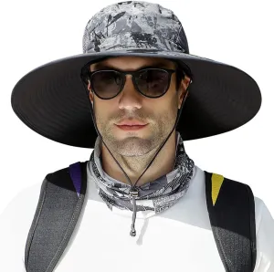 【Oversize XXL&Wide Brim】 Sun Hats for Men, 【UPF50 Waterproof】 Fishing-Hat Boonie Bucket for Hiking Safari Beach Garden