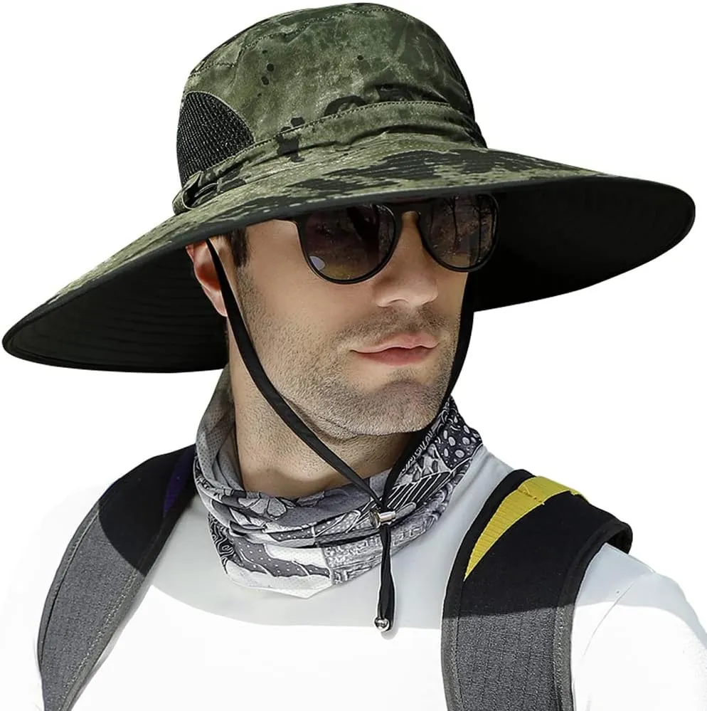 【Oversize XXL&Wide Brim】 Sun Hats for Men, 【UPF50 Waterproof】 Fishing-Hat Boonie Bucket for Hiking Safari Beach Garden