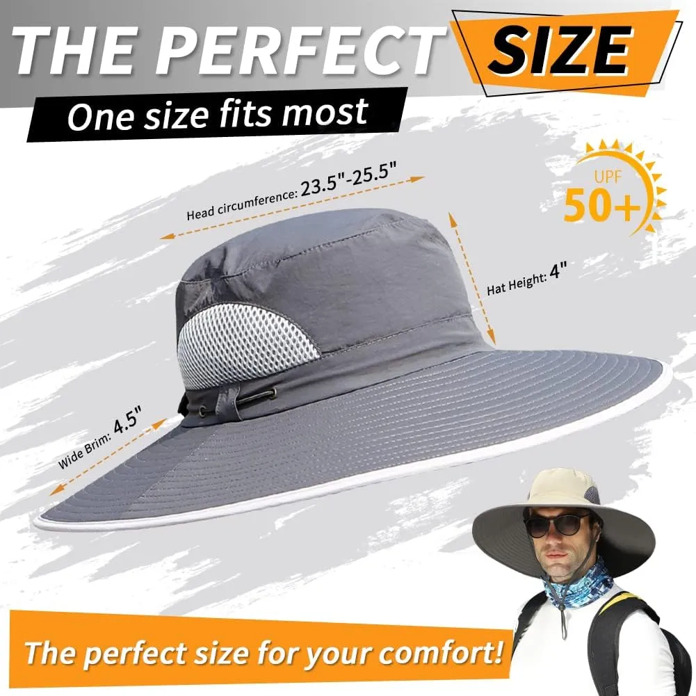 【Oversize XXL&Wide Brim】 Sun Hats for Men, 【UPF50 Waterproof】 Fishing-Hat Boonie Bucket for Hiking Safari Beach Garden