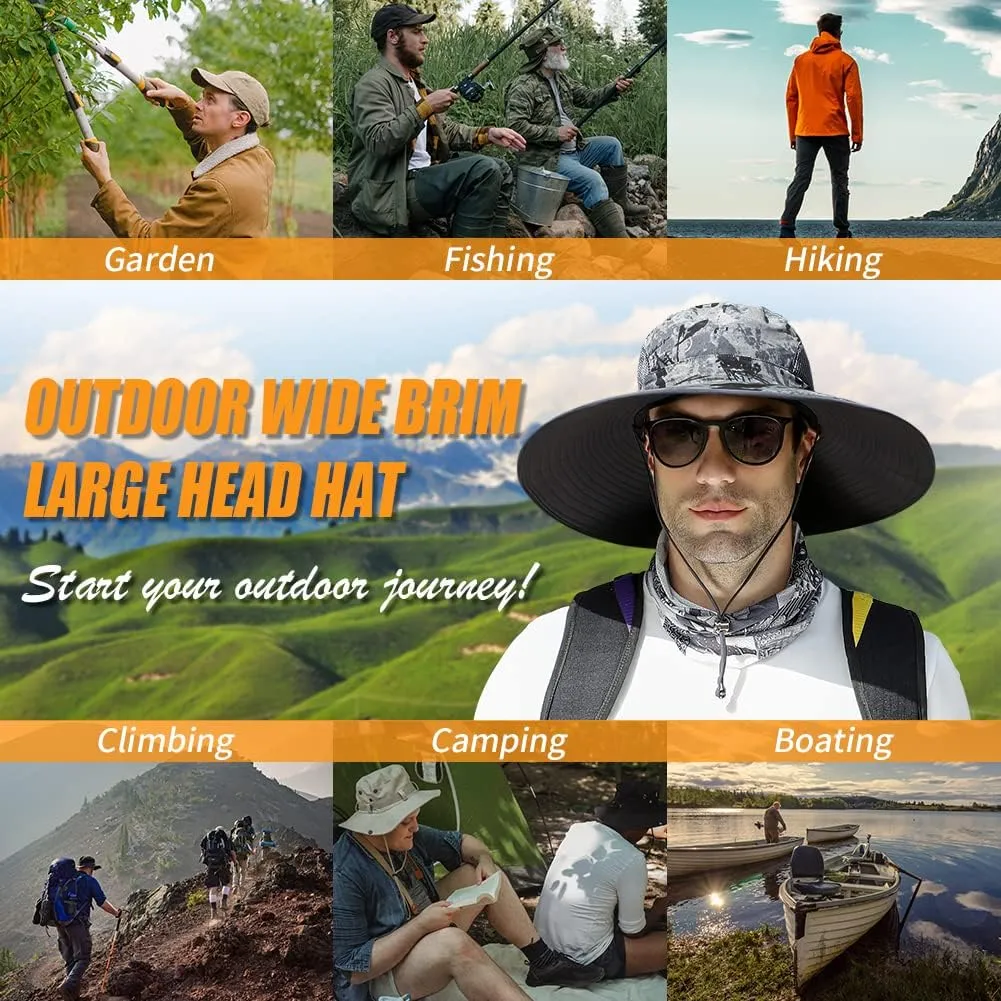 【Oversize XXL&Wide Brim】 Sun Hats for Men, 【UPF50 Waterproof】 Fishing-Hat Boonie Bucket for Hiking Safari Beach Garden