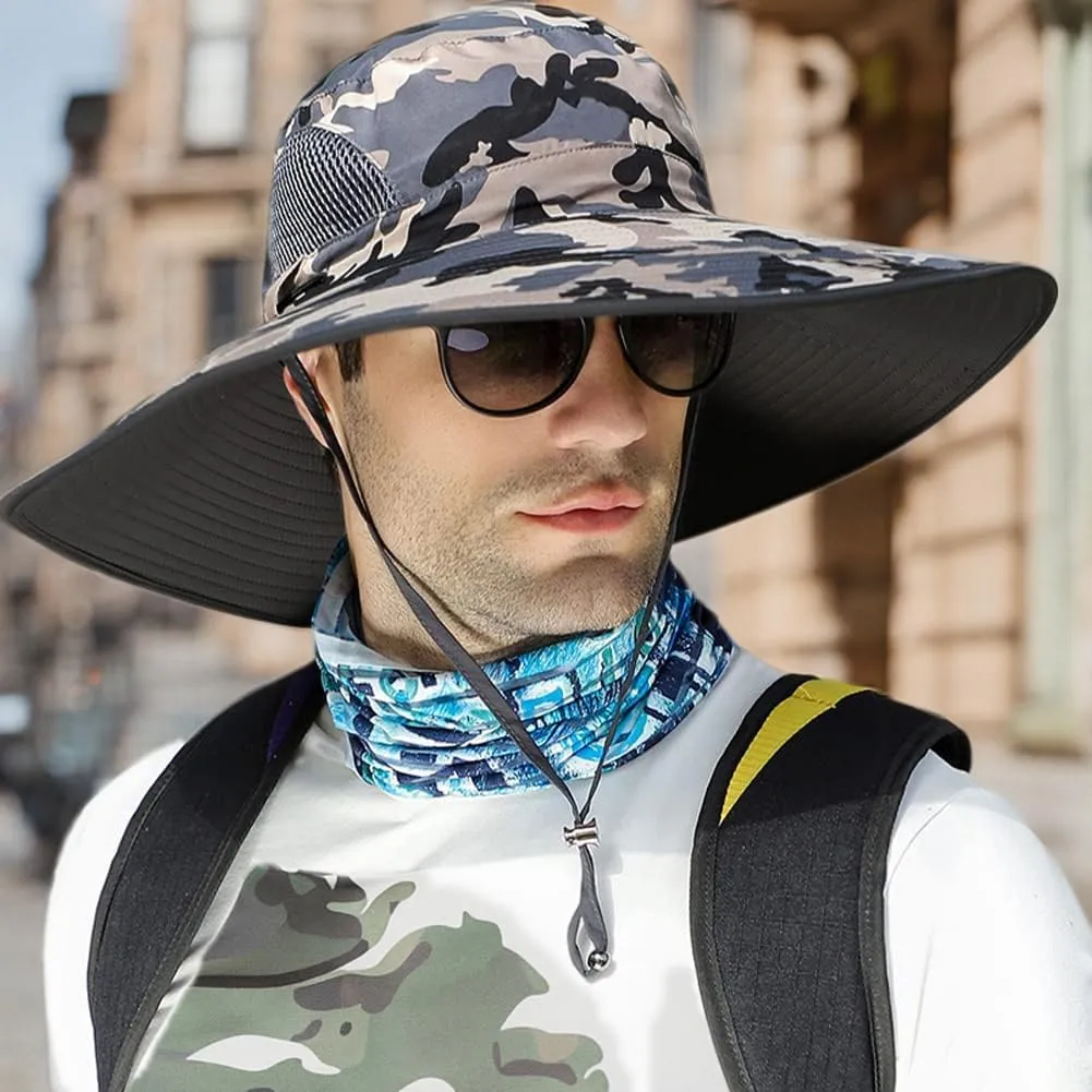 【Oversize XXL&Wide Brim】 Sun Hats for Men, 【UPF50 Waterproof】 Fishing-Hat Boonie Bucket for Hiking Safari Beach Garden