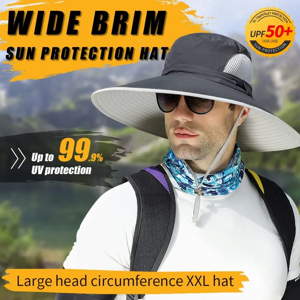 【Oversize XXL&Wide Brim】 Sun Hats for Men, 【UPF50 Waterproof】 Fishing-Hat Boonie Bucket for Hiking Safari Beach Garden