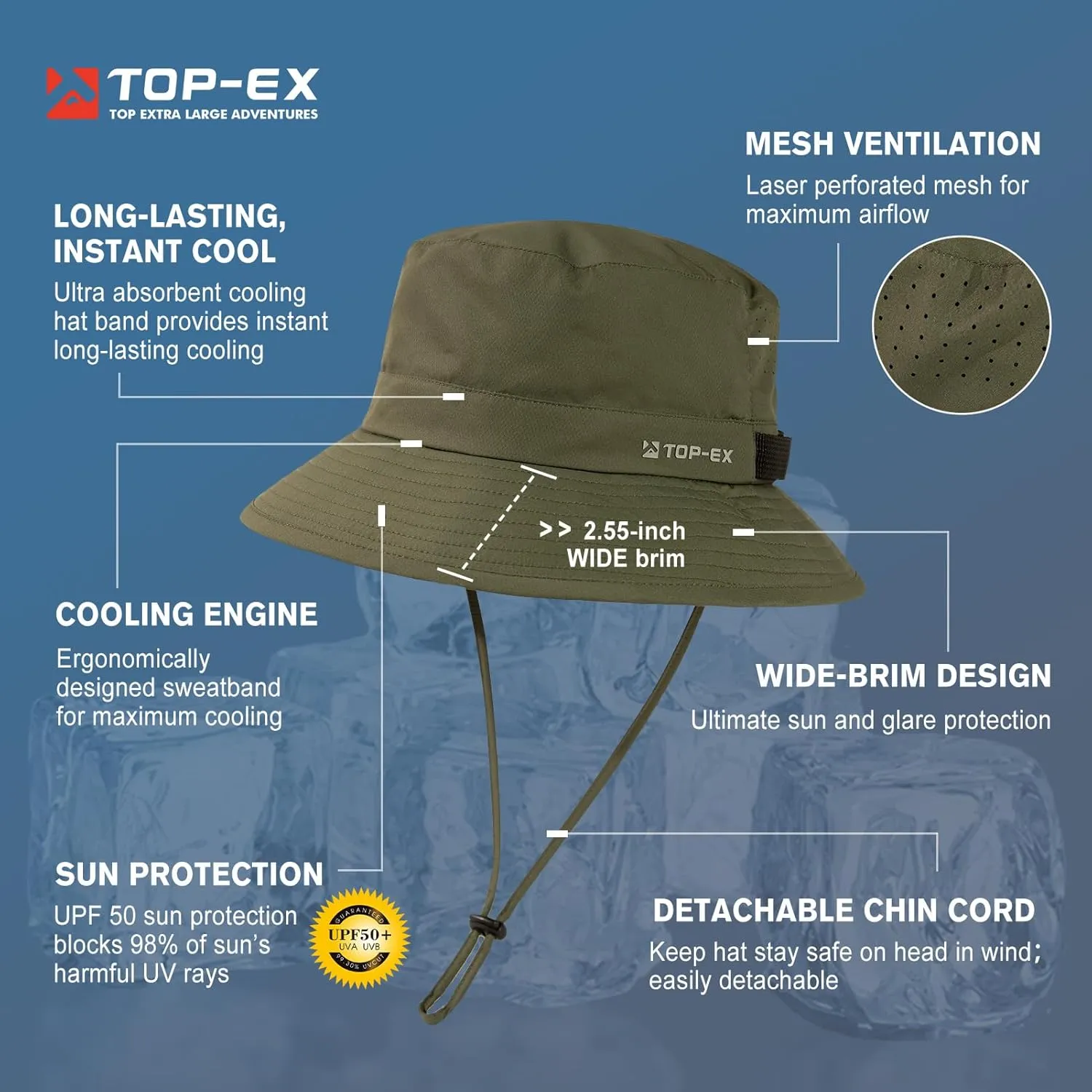 Oversized XL XXL Men's Cooling UPF 50 Sun Hat Lightweight Foldable Wide Brim Bucket Boonie Golf Hiking Fishing