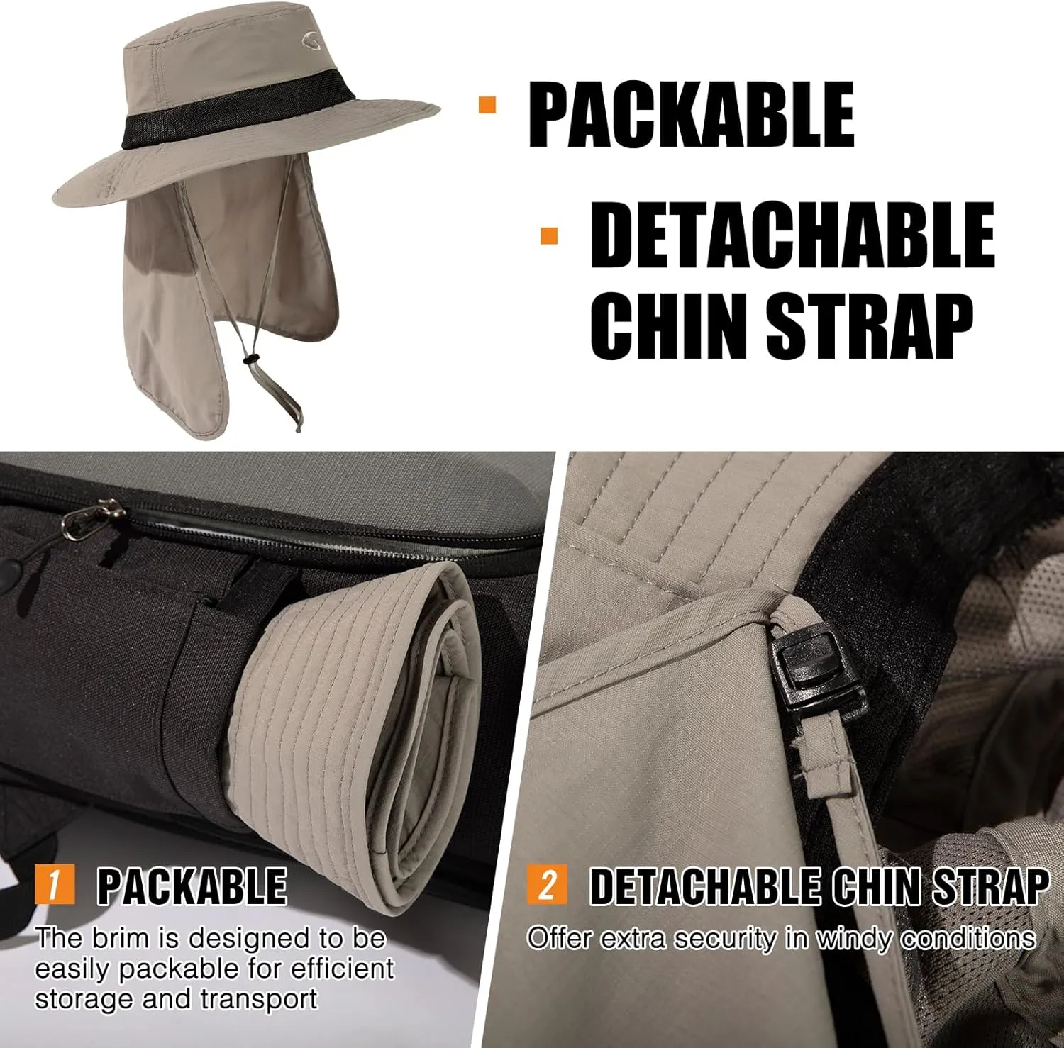 Oversized XL XXL Men's UV 50 Waterproof Packable Mesh Neck Flap Sun Fishing Hat Bucket Bonnie Hiking
