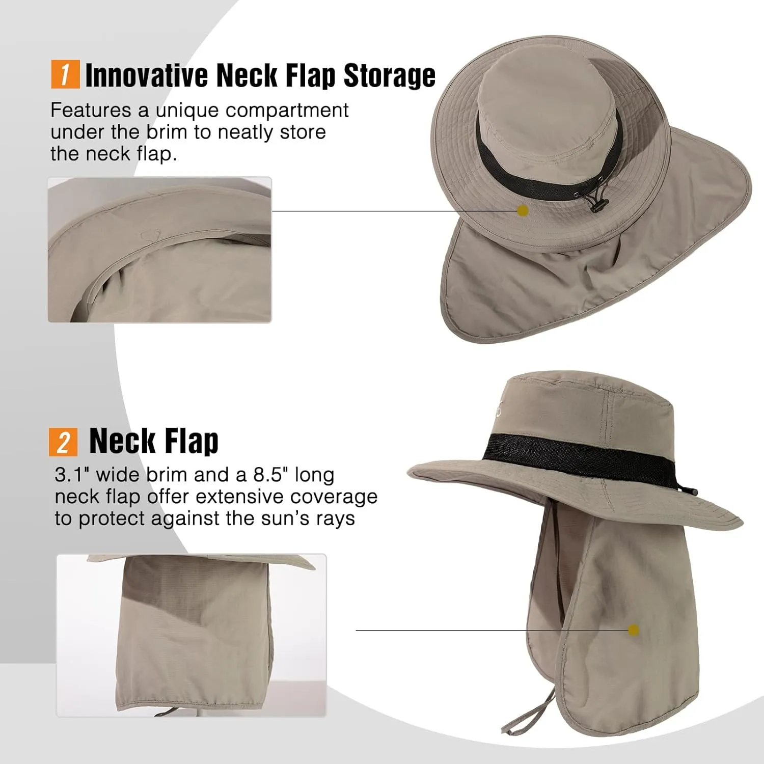 Oversized XL XXL Men's UV 50 Waterproof Packable Mesh Neck Flap Sun Fishing Hat Bucket Bonnie Hiking