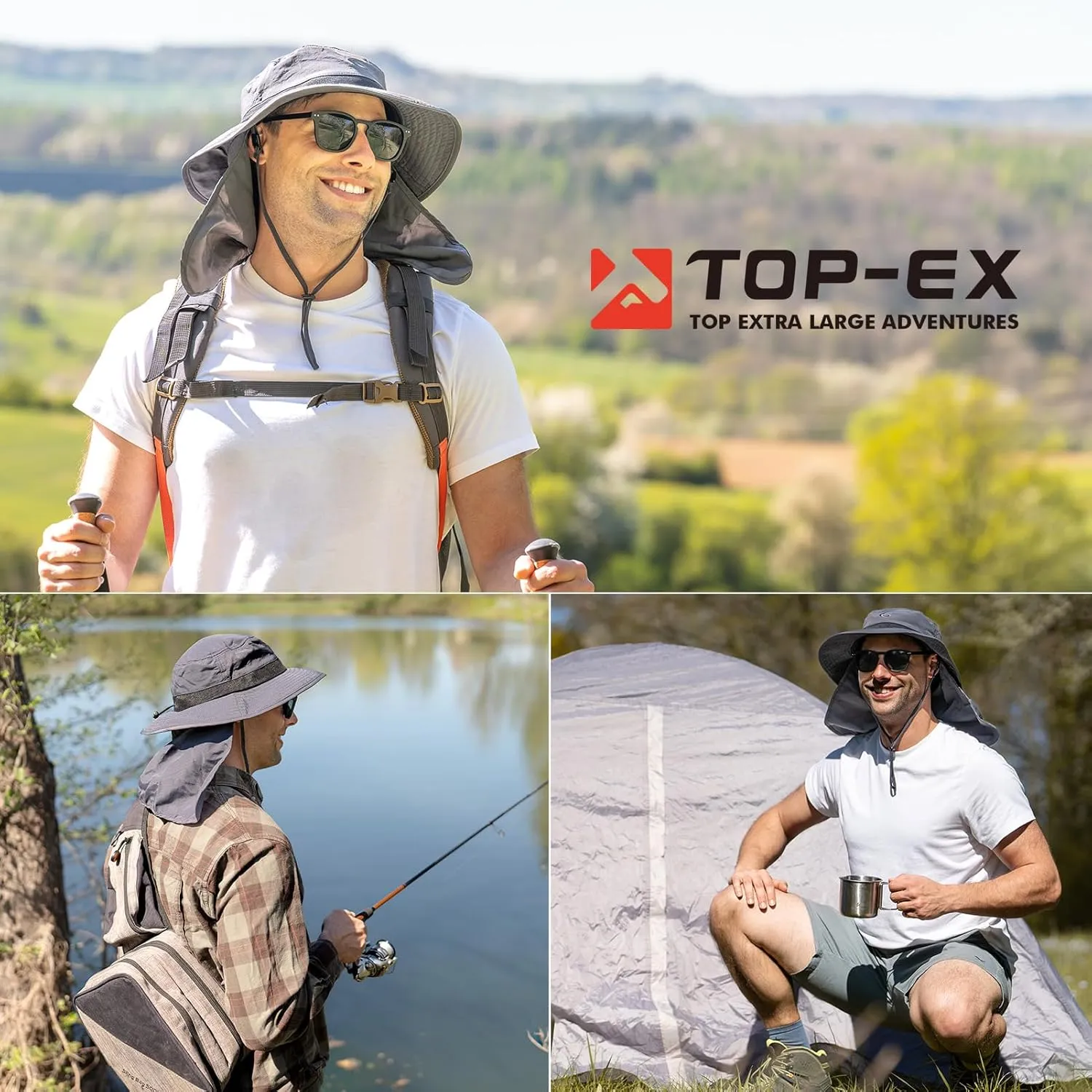 Oversized XL XXL Men's UV 50 Waterproof Packable Mesh Neck Flap Sun Fishing Hat Bucket Bonnie Hiking