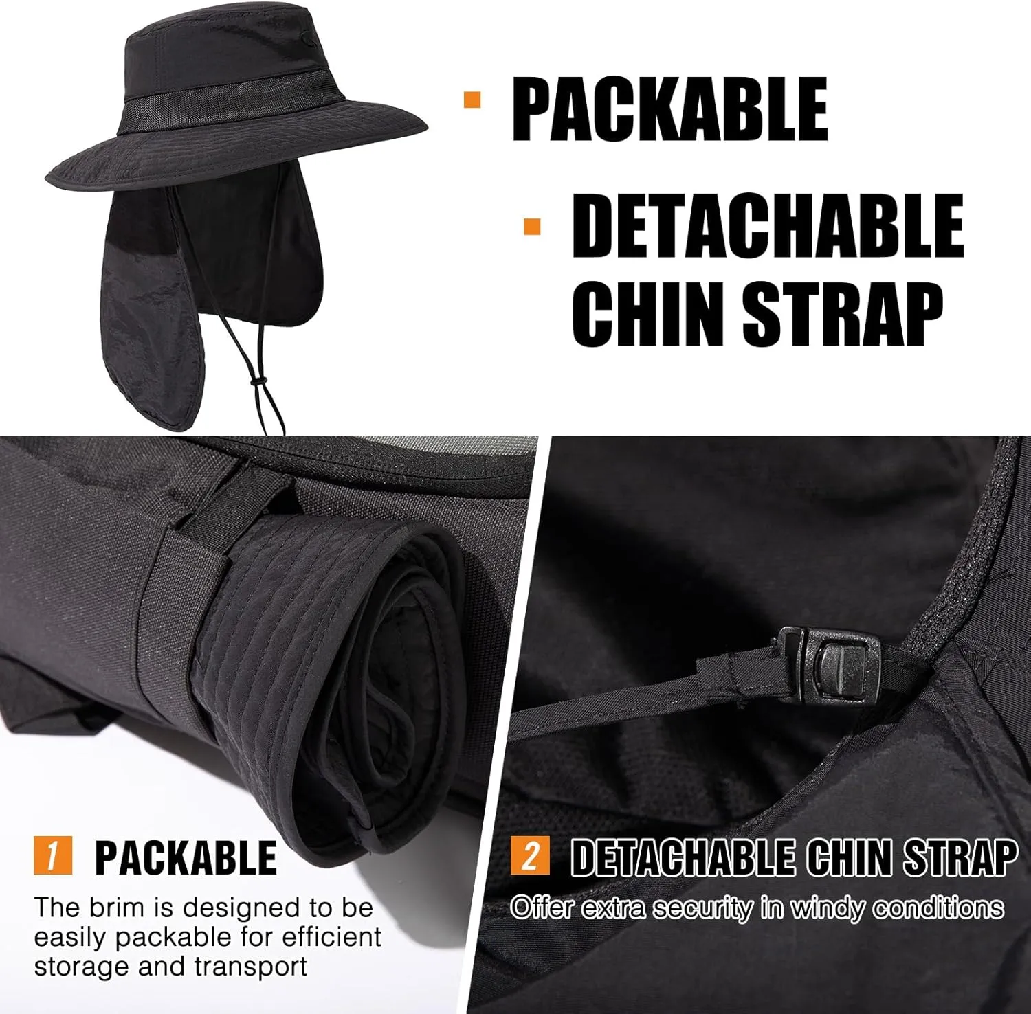 Oversized XL XXL Men's UV 50 Waterproof Packable Mesh Neck Flap Sun Fishing Hat Bucket Bonnie Hiking