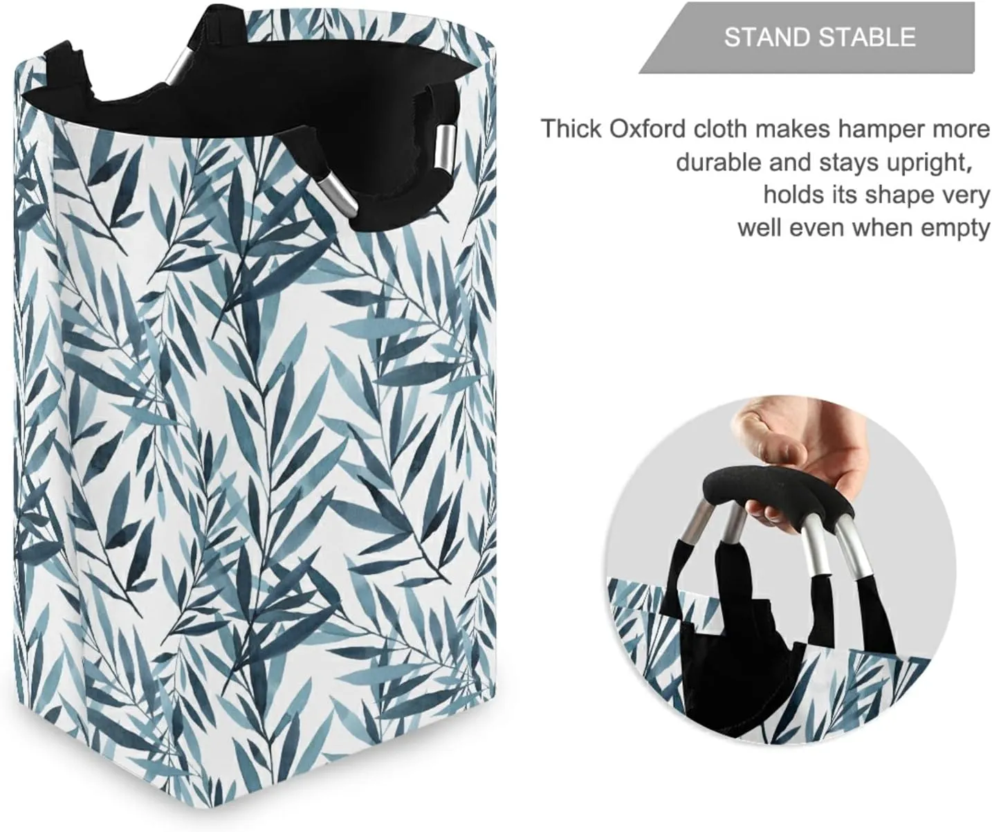 Oyihfvs Blue and Indigo Pattern of Tree Branches with Leaves on White Laundry Hamper Basket Bucket, Foldable Dirty Clothes Bag, Waterproof Fabric Washing Bin, Toy Storage with Handles for Bathroom