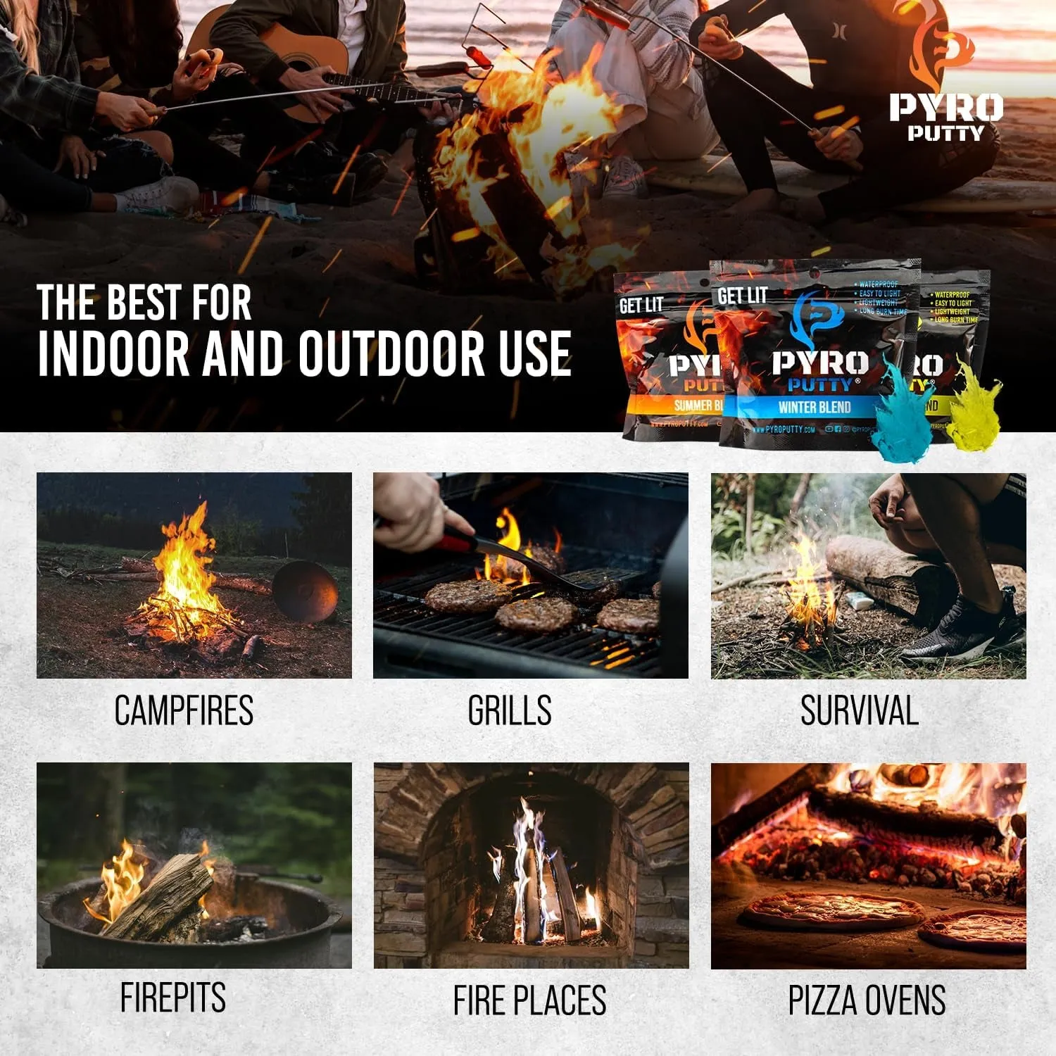 Packs, Campfires or Pyro Fire Putty: 20 Foil Ignite, Fully customizable Single Season clearance Fire Starter, for Waterproof Easy Tear, 50 Ct Survival Easy Use Starters