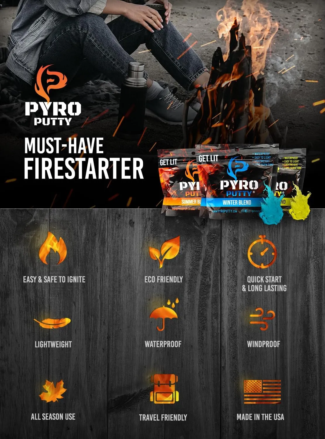 Packs, Campfires or Pyro Fire Putty: 20 Foil Ignite, Fully customizable Single Season clearance Fire Starter, for Waterproof Easy Tear, 50 Ct Survival Easy Use Starters