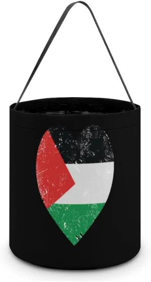 Palestine Vintage Heart Flag Funny Easter Egg Bags Trick-o-r-Treat Tote Bag Reusable Bucket Storage Basket Handbag Party Novelty