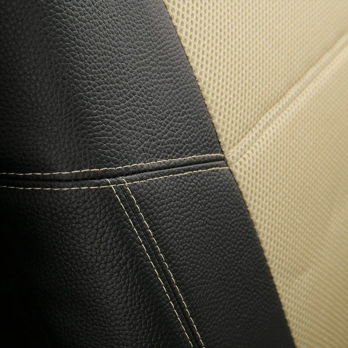 P&J AUTO Leather and Mesh Car Seat Cover Front Pair Universal Fit for Cars Trucks Vans & SUVs Airbag Compatible (Beige)