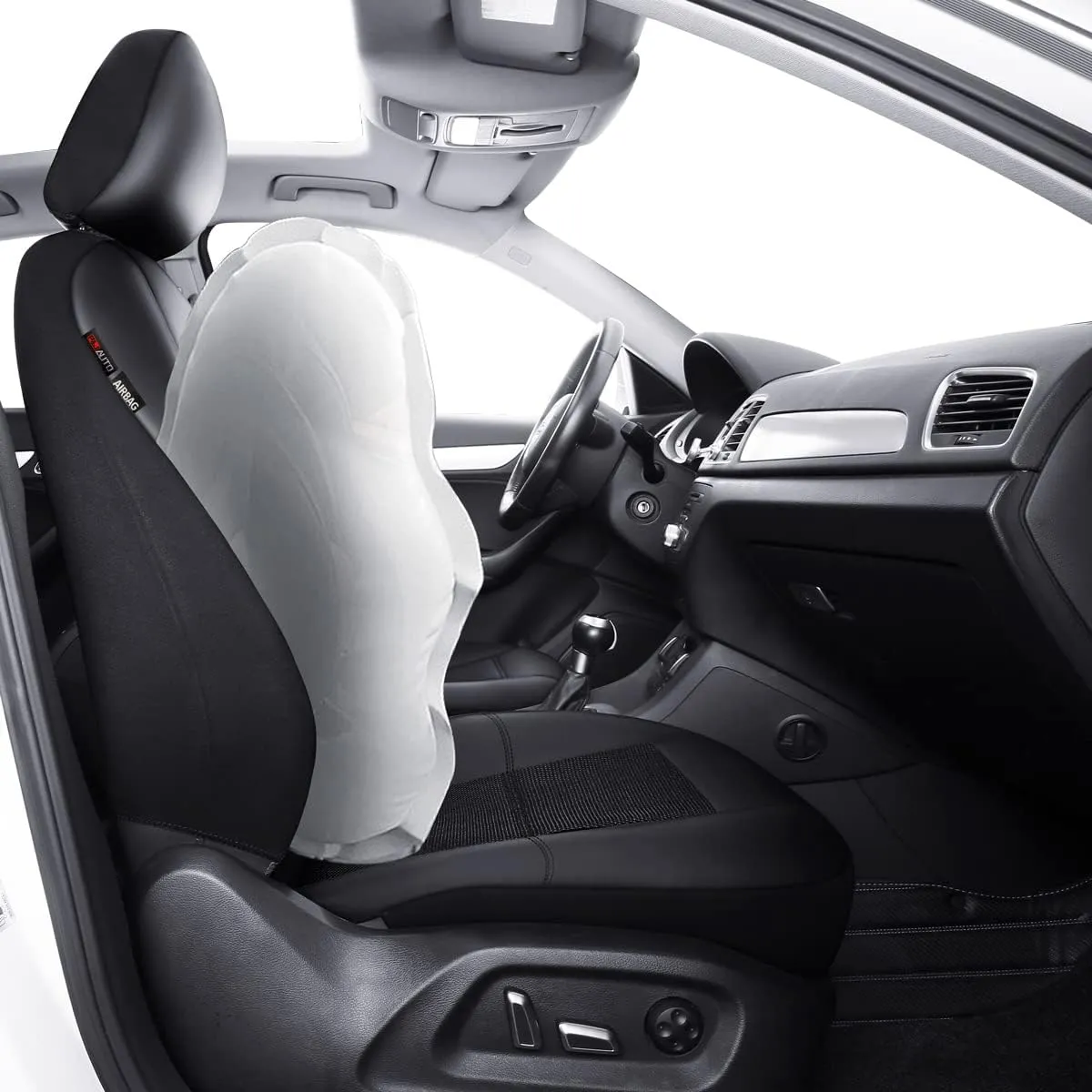 P&J AUTO Leather and Mesh Car Seat Cover Front Pair Universal Fit for Cars Trucks Vans & SUVs Airbag Compatible (Black)