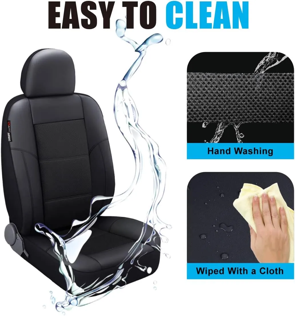 P&J AUTO Leather and Mesh Car Seat Cover Front Pair Universal Fit for Cars Trucks Vans & SUVs Airbag Compatible (Black)