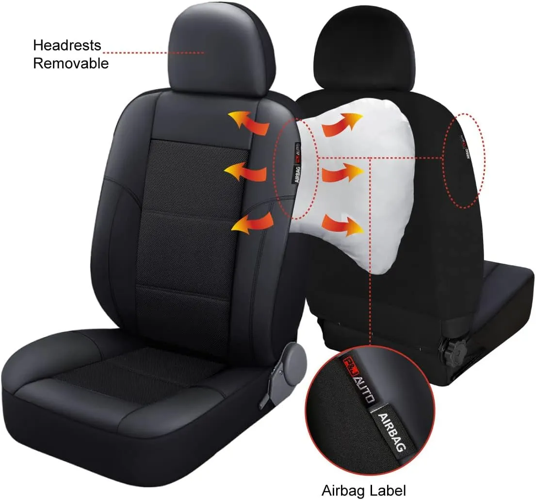 P&J AUTO Leather and Mesh Car Seat Cover Front Pair Universal Fit for Cars Trucks Vans & SUVs Airbag Compatible (Black)