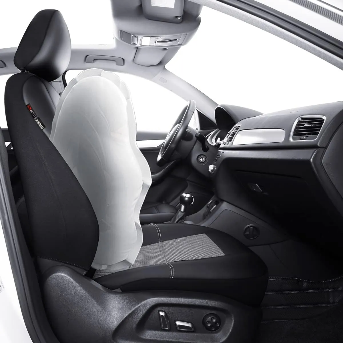 P&J AUTO Leather and Mesh Car Seat Cover Front Pair Universal Fit for Cars Trucks Vans & SUVs Airbag Compatible (Grey)