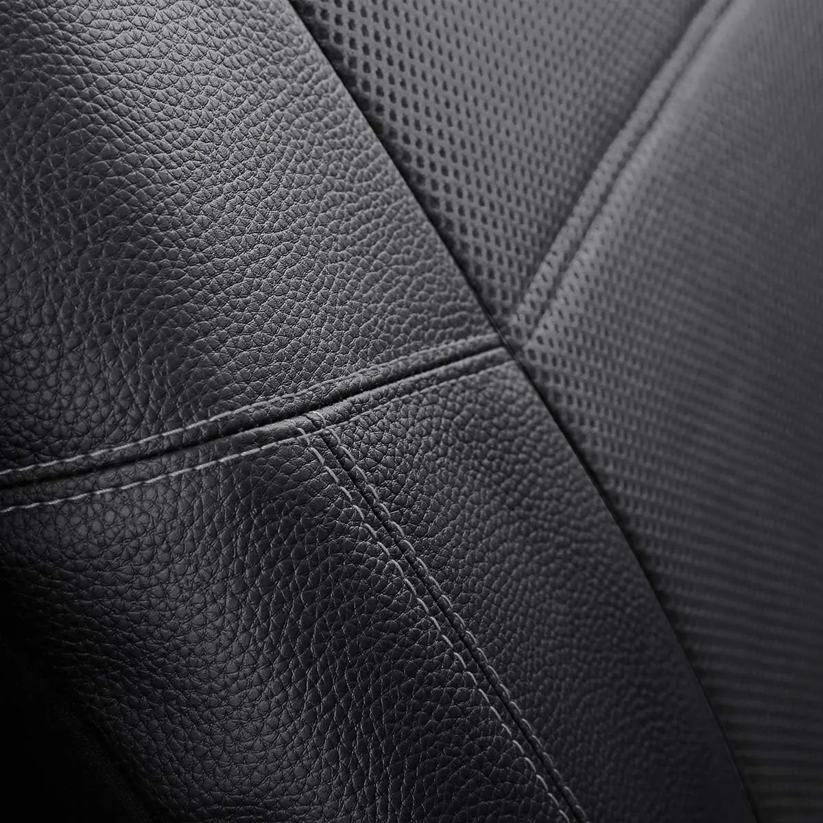 P&J AUTO Leather and Mesh Car Seat Cover Front Pair Universal Fit for Cars Trucks Vans & SUVs Airbag Compatible (Grey)