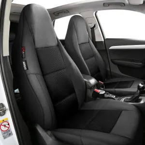 P&J AUTO Leather and Mesh High Back Car Seat Cover Front Pair Integrated Bucket Seat Airbag Compatible (Black)