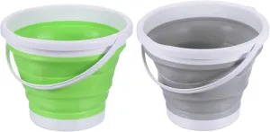 PATIKIL 10L Collapsible Bucket, 2 Pack Portable Folding Beach Bucket Plastic Outdoor Pail for Camping Fishing Car Washing, Gray Green