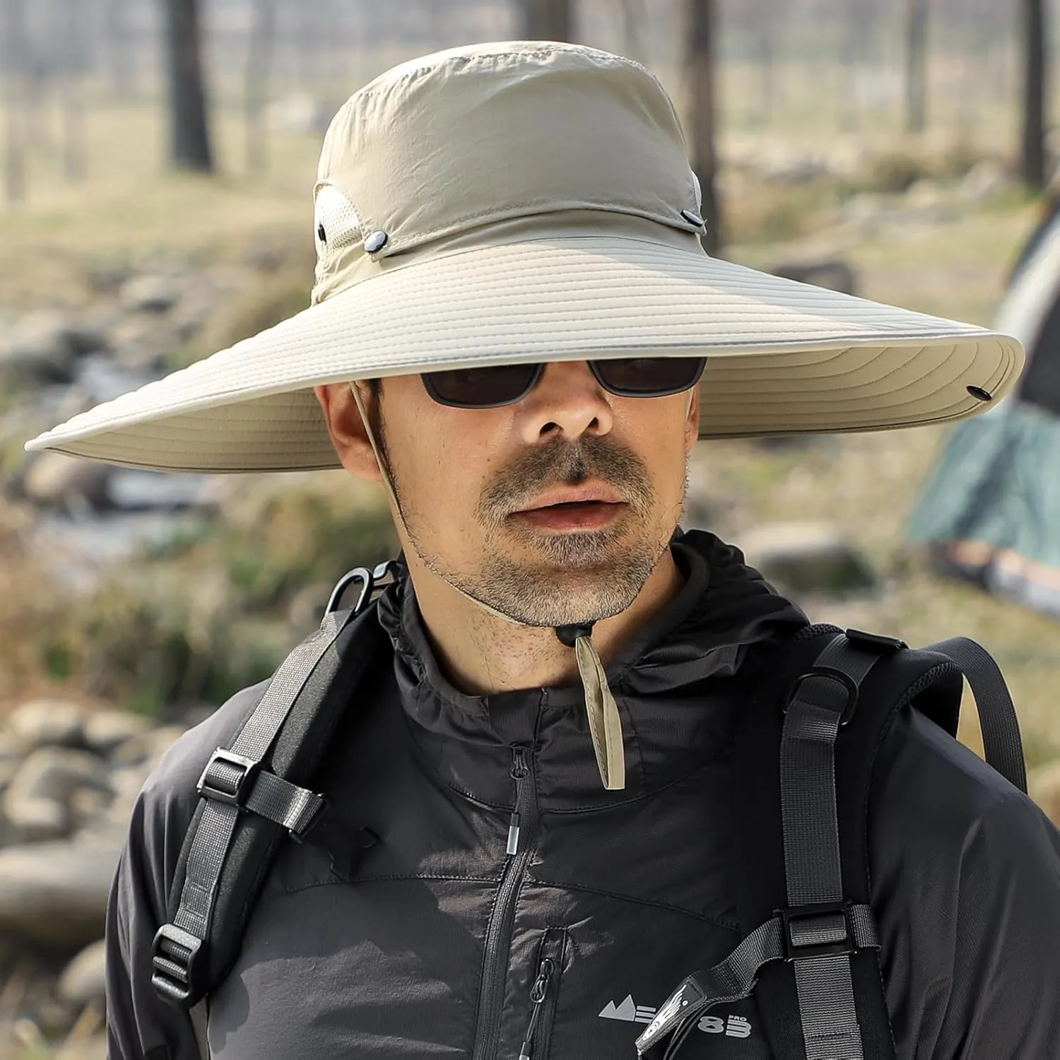 Peicees Men Wide Brim Sun Hats UPF50  Waterproof Breathable Bucket Hat with Removable Top for Fishing Hiking Camping Hunting