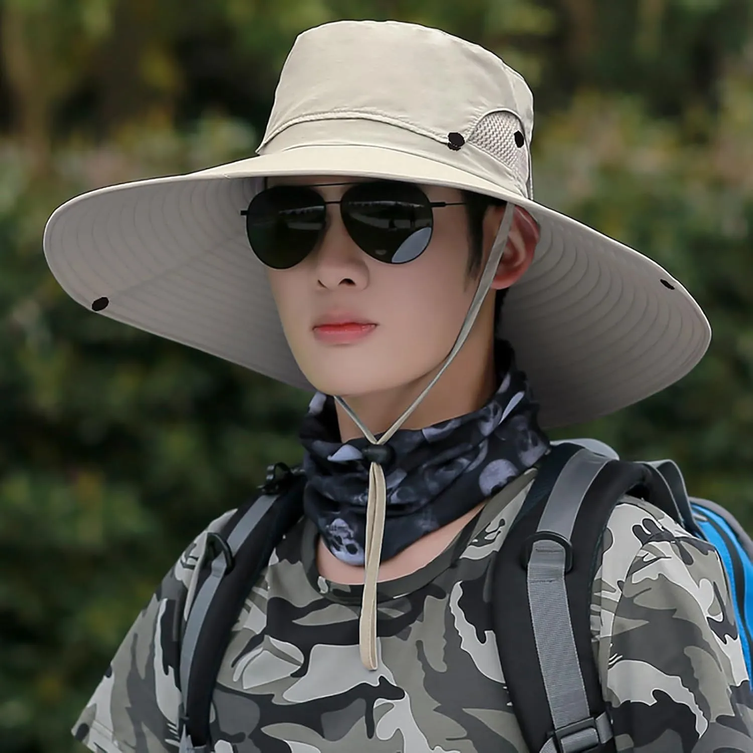 Peicees Men Wide Brim Sun Hats UPF50  Waterproof Breathable Bucket Hat with Removable Top for Fishing Hiking Camping Hunting