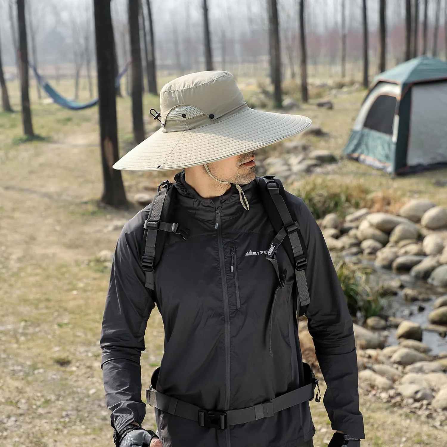Peicees Men Wide Brim Sun Hats UPF50  Waterproof Breathable Bucket Hat with Removable Top for Fishing Hiking Camping Hunting