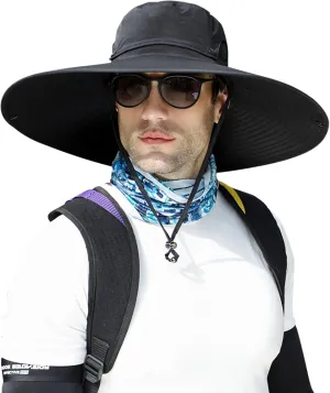 Peicees Men Wide Brim Sun Hats UPF50  Waterproof Breathable Bucket Hat with Removable Top for Fishing Hiking Camping Hunting