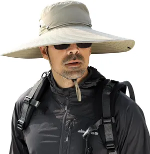 Peicees Men Wide Brim Sun Hats UPF50  Waterproof Breathable Bucket Hat with Removable Top for Fishing Hiking Camping Hunting