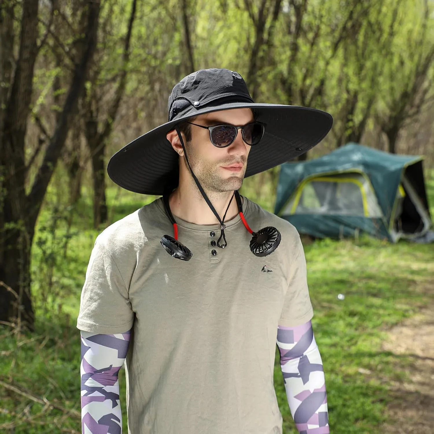 Peicees Men Wide Brim Sun Hats UPF50  Waterproof Breathable Bucket Hat with Removable Top for Fishing Hiking Camping Hunting