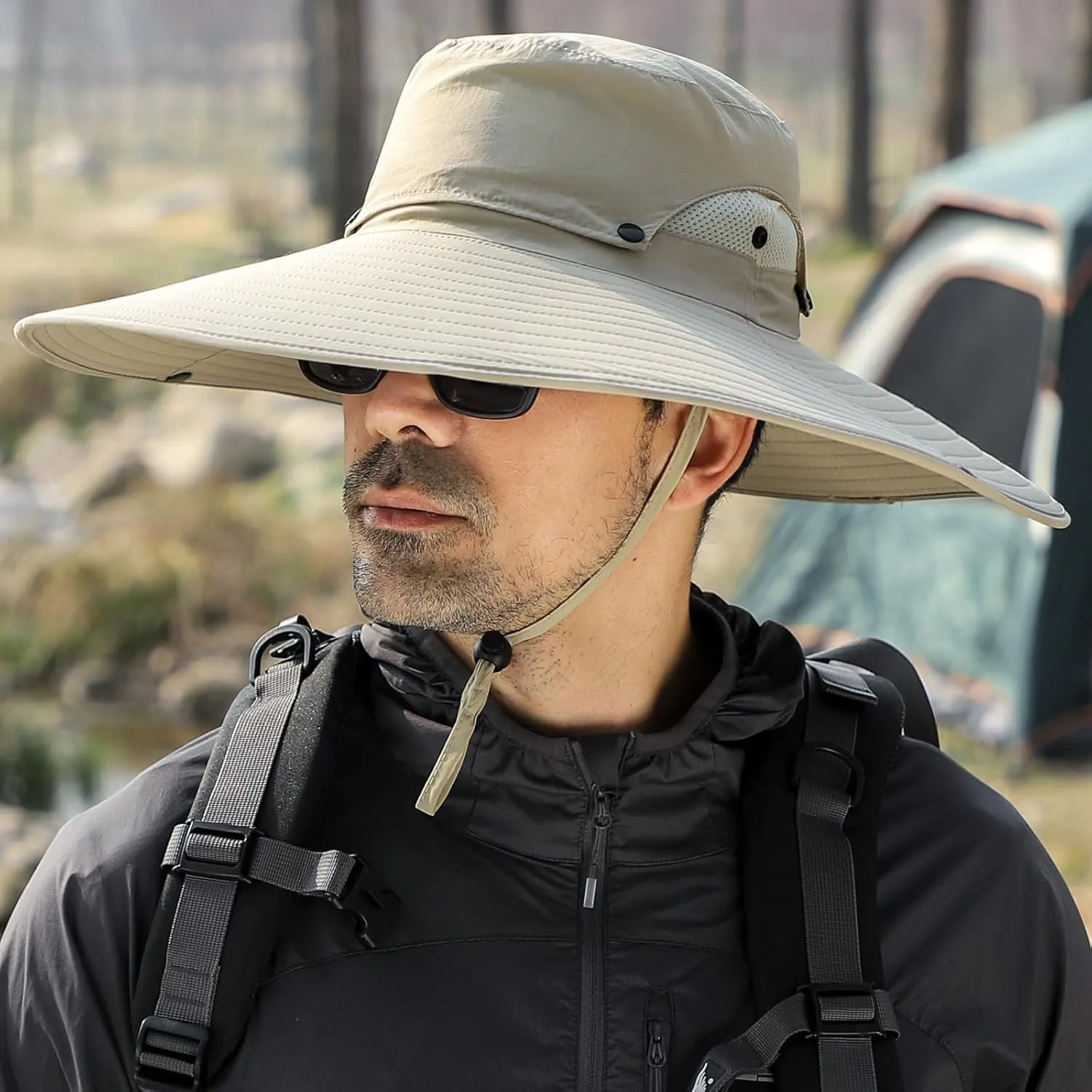 Peicees Men Wide Brim Sun Hats UPF50  Waterproof Breathable Bucket Hat with Removable Top for Fishing Hiking Camping Hunting