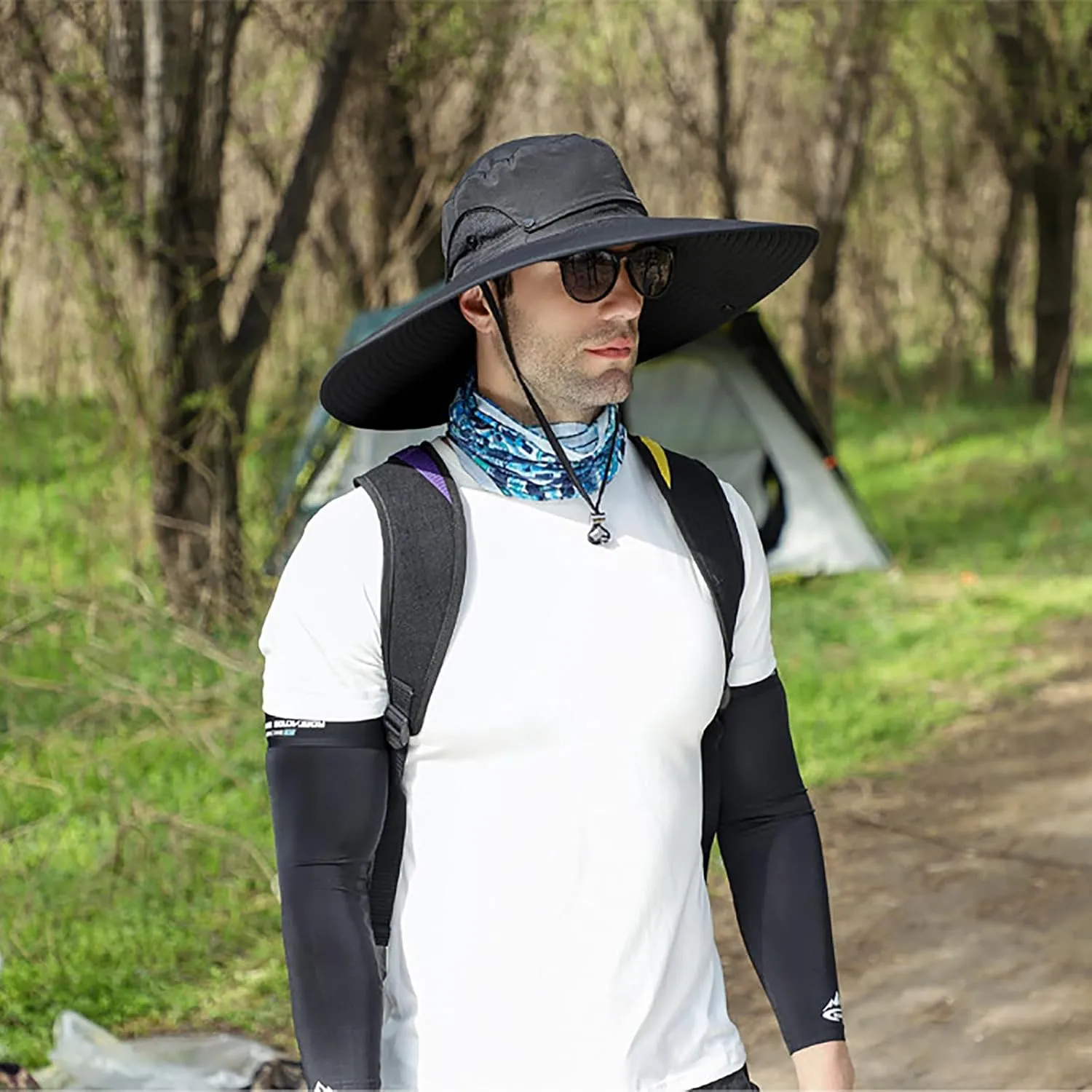 Peicees Men Wide Brim Sun Hats UPF50  Waterproof Breathable Bucket Hat with Removable Top for Fishing Hiking Camping Hunting