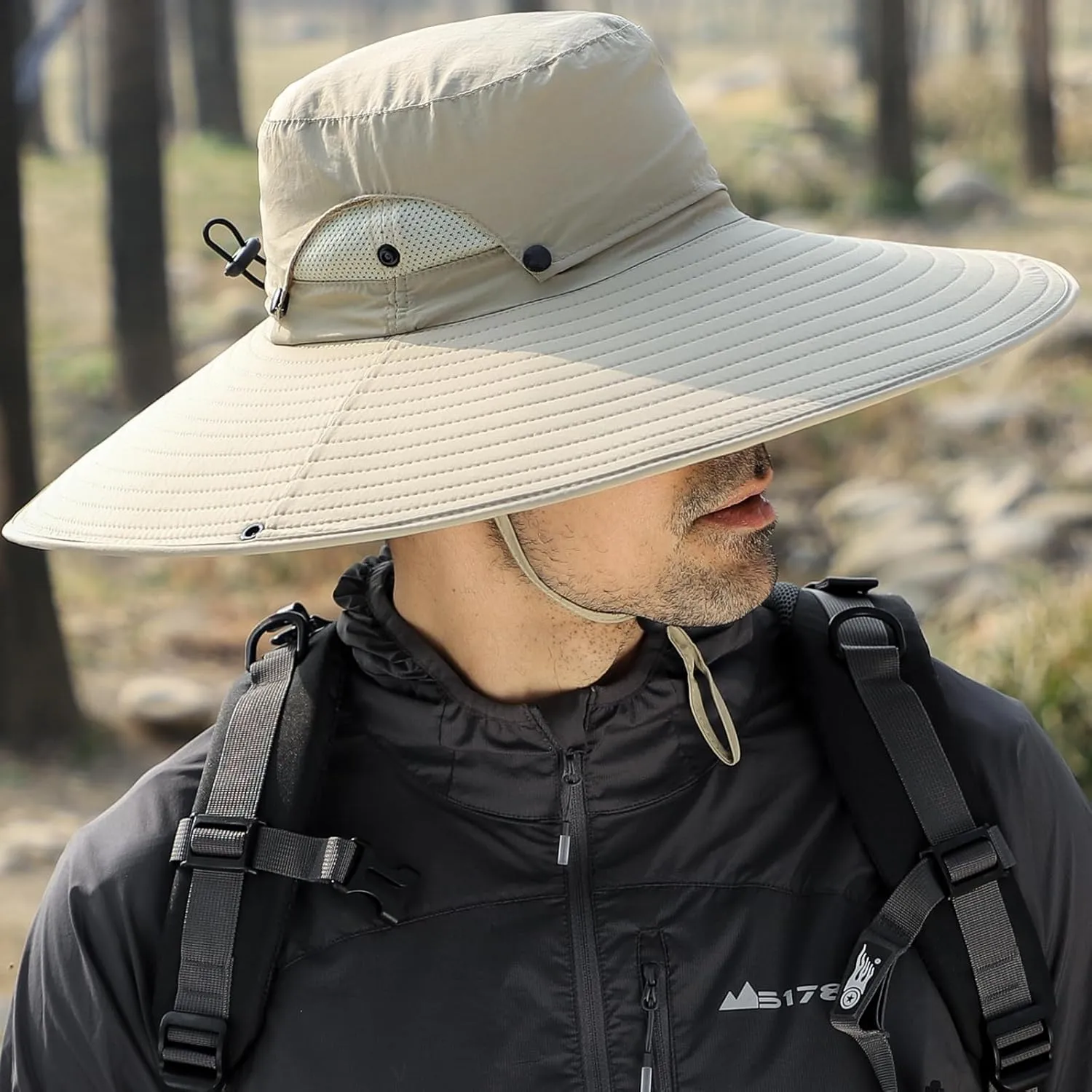 Peicees Men Wide Brim Sun Hats UPF50  Waterproof Breathable Bucket Hat with Removable Top for Fishing Hiking Camping Hunting