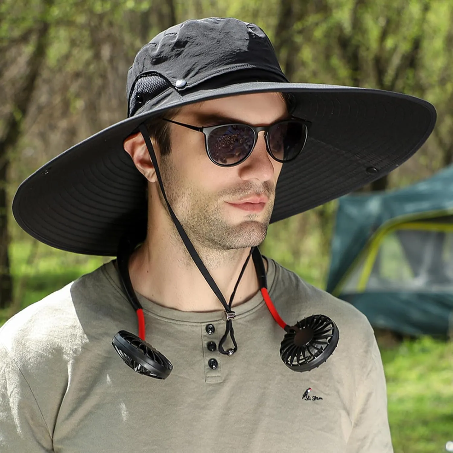 Peicees Men Wide Brim Sun Hats UPF50  Waterproof Breathable Bucket Hat with Removable Top for Fishing Hiking Camping Hunting