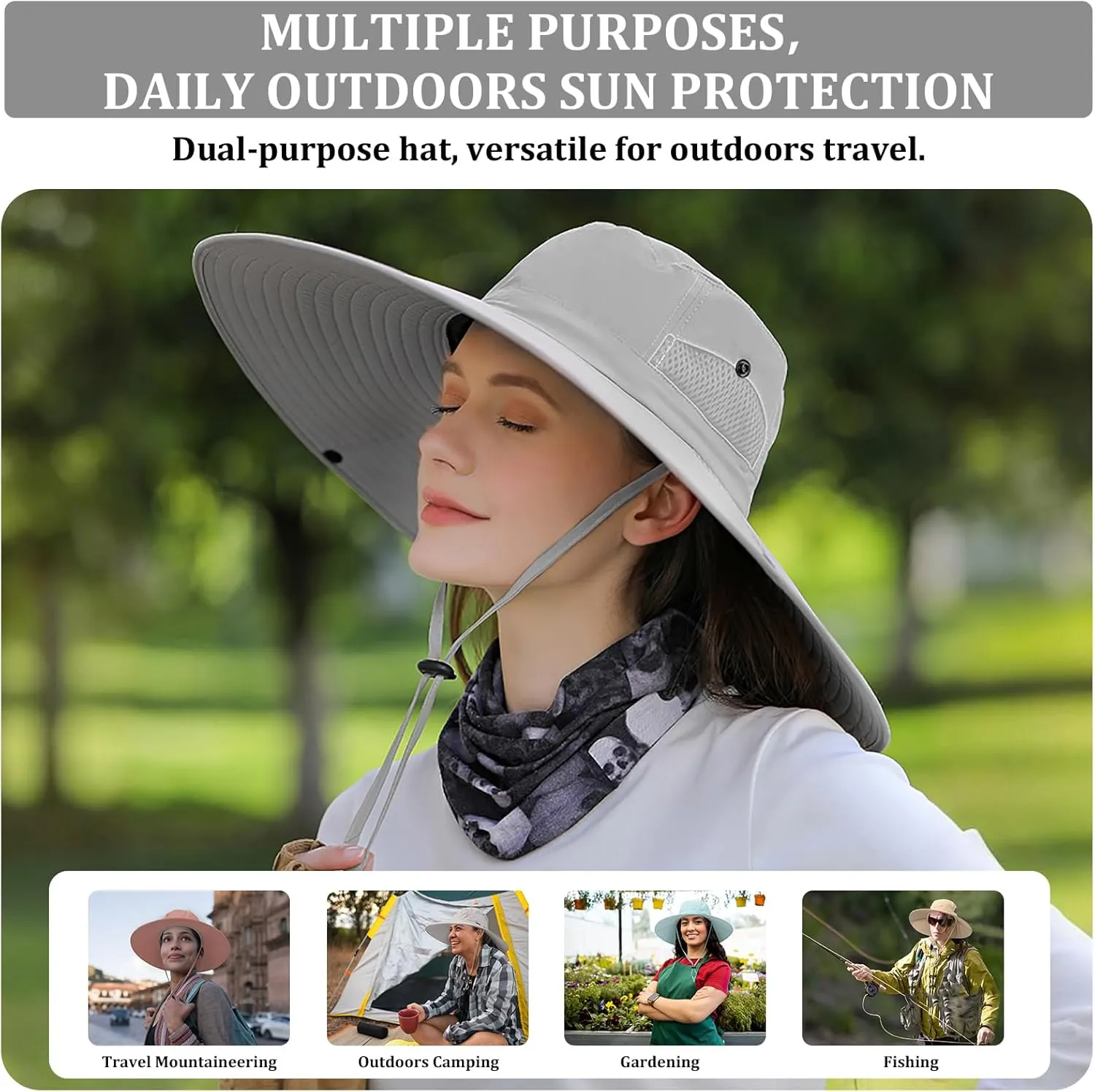 Peicees Women Wide Brim Sun Hat UPF50  Waterproof Bucket Hat for Fishing Hiking Camping