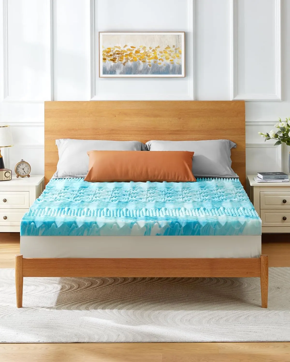 PERLECARE 3 Inch 7-Zone Queen Memory Foam Mattress Topper, Cooling Gel Mattress Topper with Airflow Channels, CertiPUR-US Certified Egg Crate Bed Topper for Body Pressure Relief, Queen