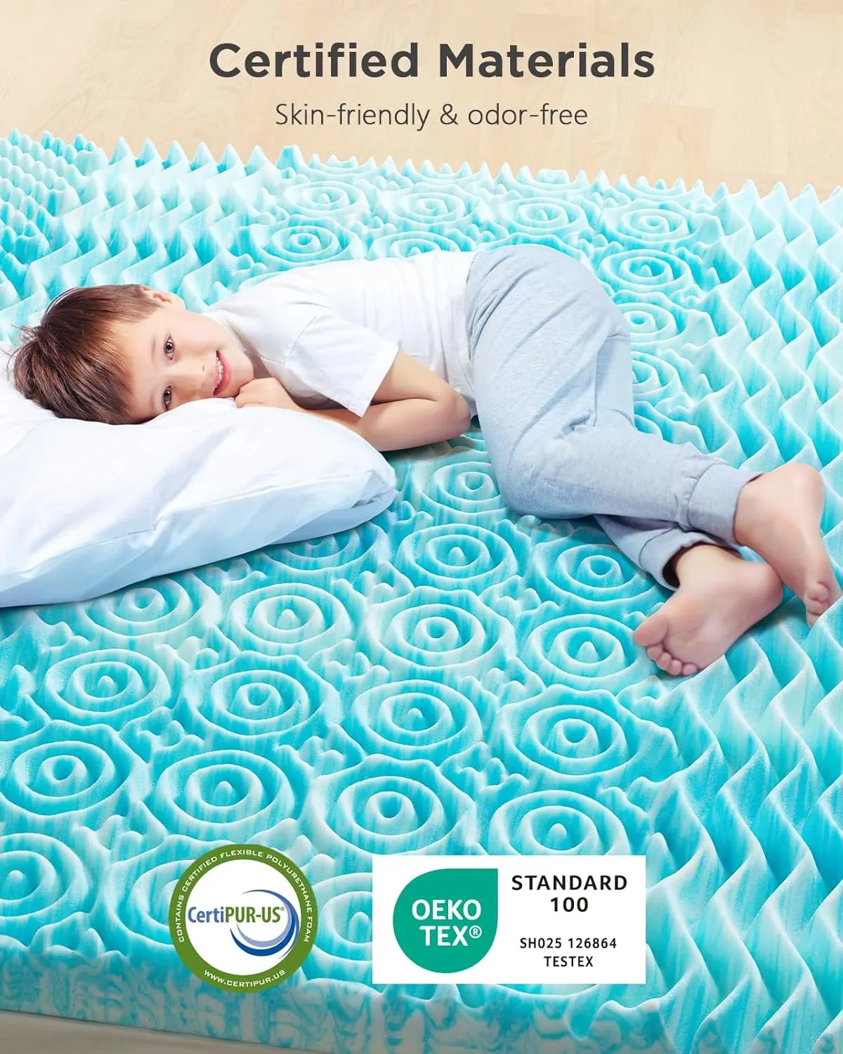 PERLECARE 3 Inch 7-Zone Queen Memory Foam Mattress Topper, Cooling Gel Mattress Topper with Airflow Channels, CertiPUR-US Certified Egg Crate Bed Topper for Body Pressure Relief, Queen