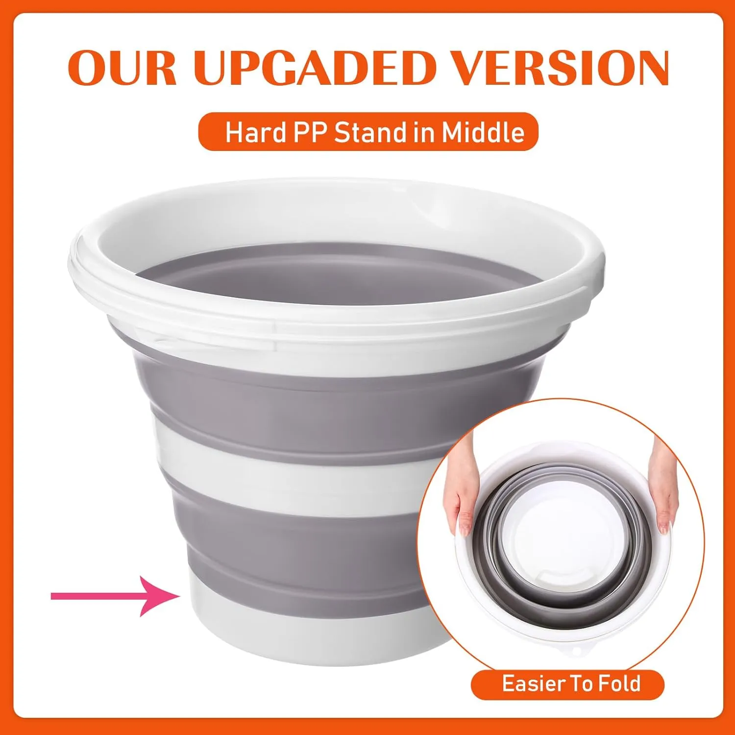Pickmesh 4 Pcs Collapsible Bucket Portable Ice Bucket 2.6 Gallon (10l) Large Capacity Household Cleaning Dust Mops Outdoor Fishing Car Wash(Blue, Pink, Orange, Gray)