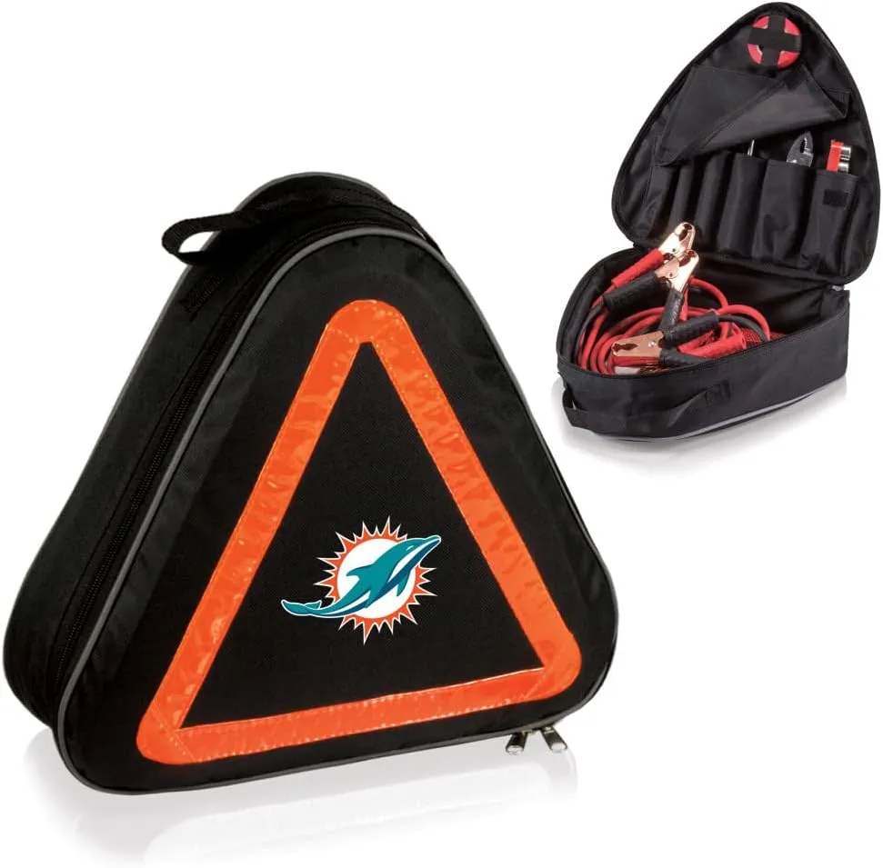 PICNIC TIME NFL Roadside Emergency Car Kit, Auto Vehicle Safety Road Side Assistance with Jumper Cables and Car Tool Kit, (Black with Orange Accents)