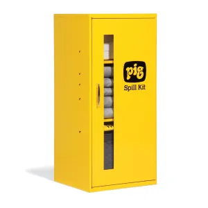 PIG Spill Kit in Small Wall Mount Cabinet | Absorbs up to 12-Gallons | Safety Yellow | KIT215